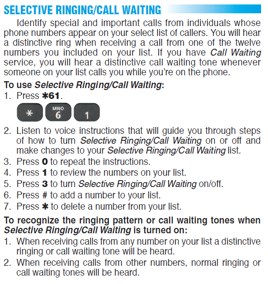 Selective Ringing/Call Waiting