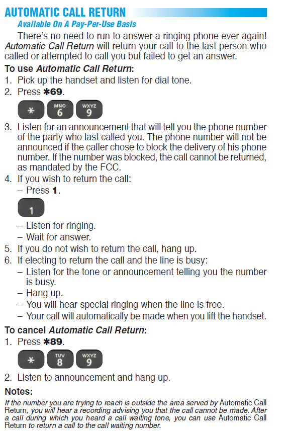 Automatic Call Return
