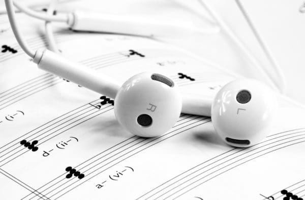 Headphones on music sheet