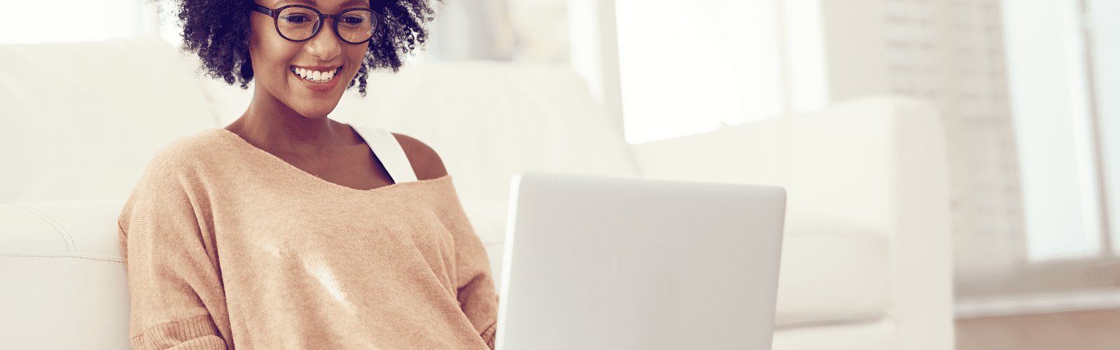 Woman on computer at home