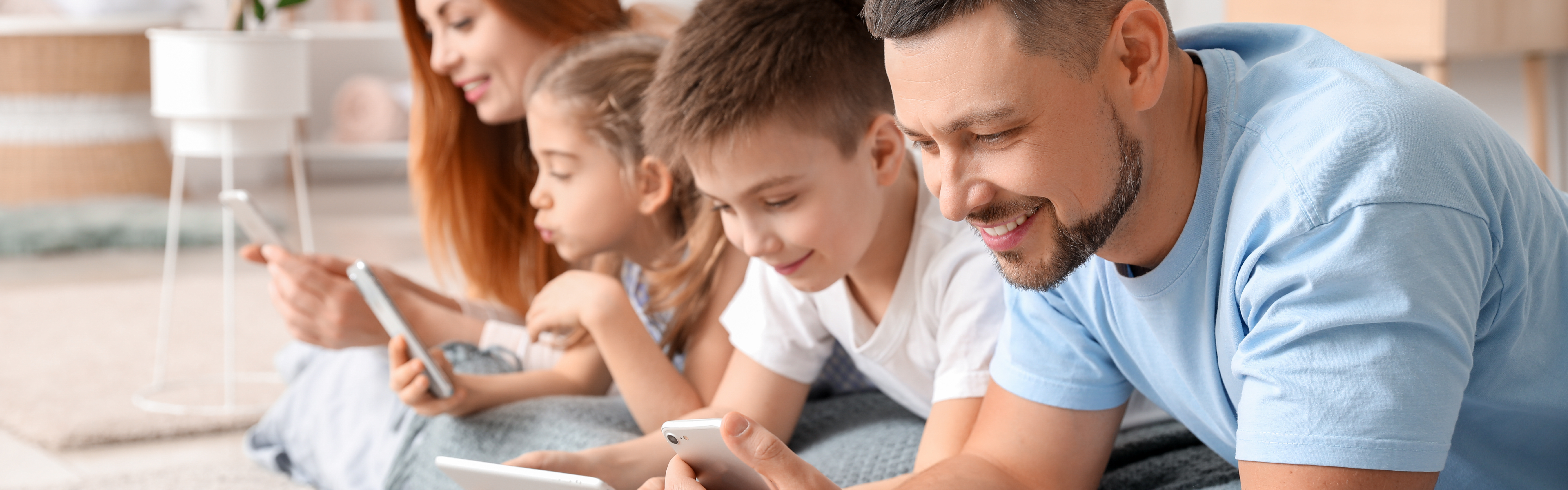 Family using devices