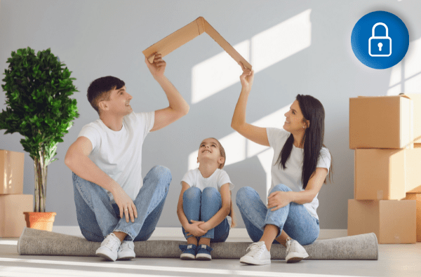 Family with cardboard home.