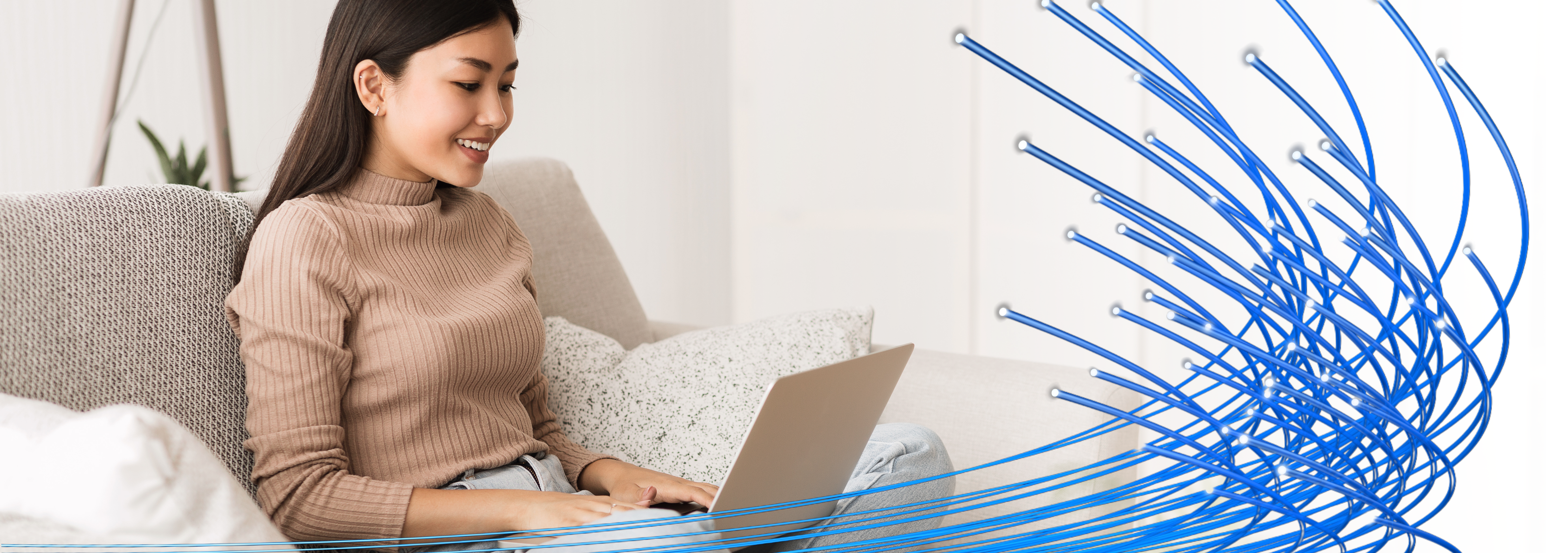 Woman on computer fiber web