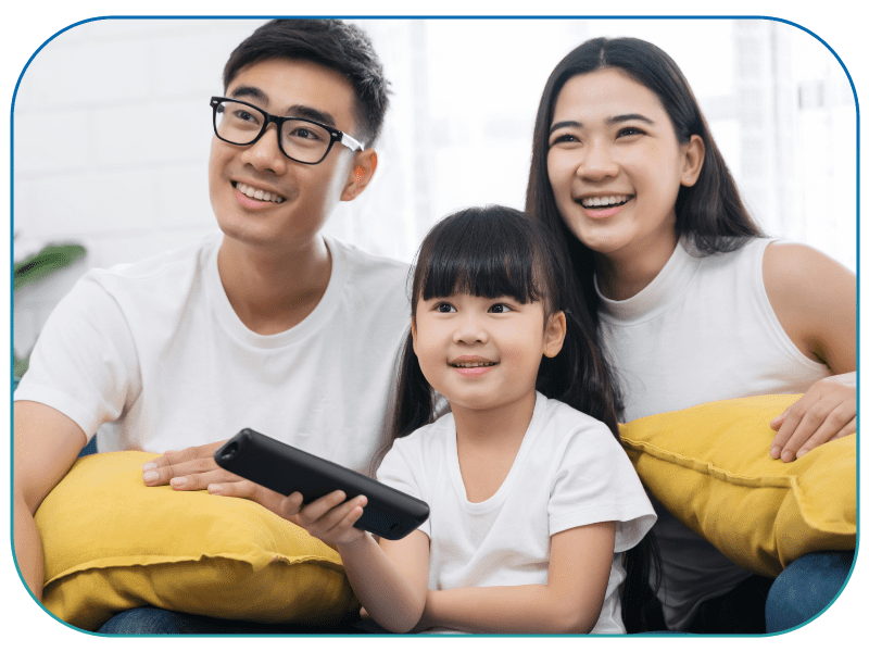 Family watching tv.