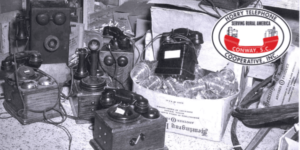 antique phones and original Horry Telephone Cooperative logo