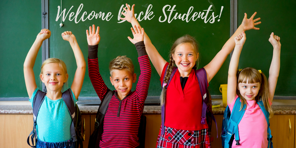 kids cheering a new school year