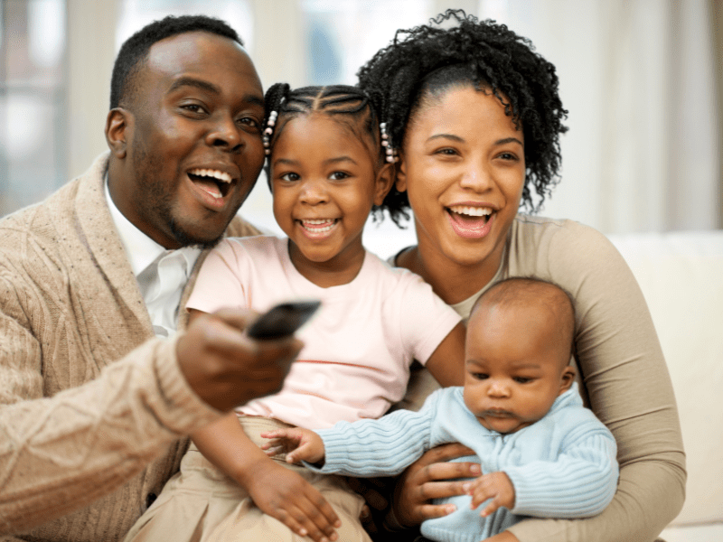 Family watching tv