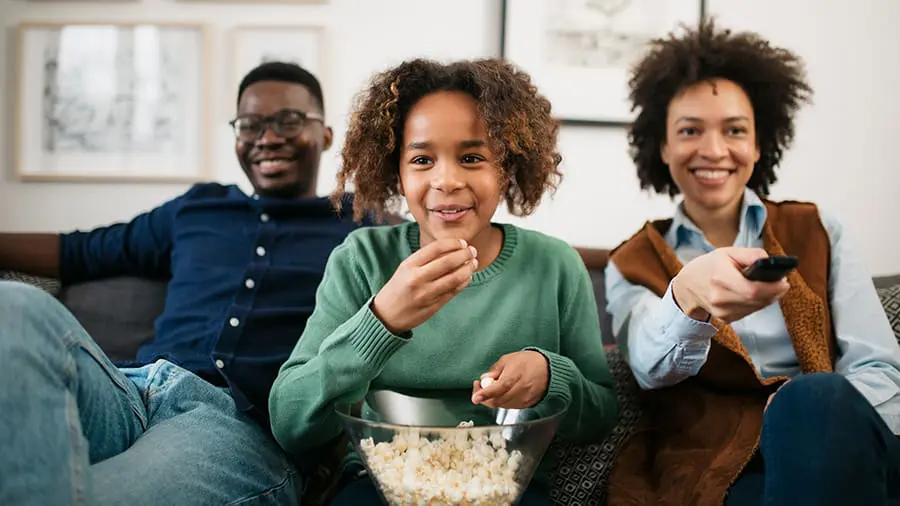 Family having a movie night.