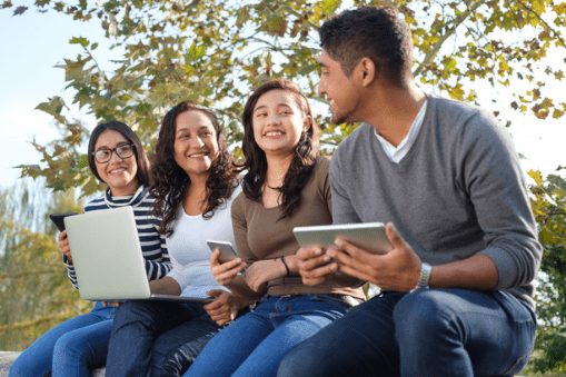 Group outside with their laptops