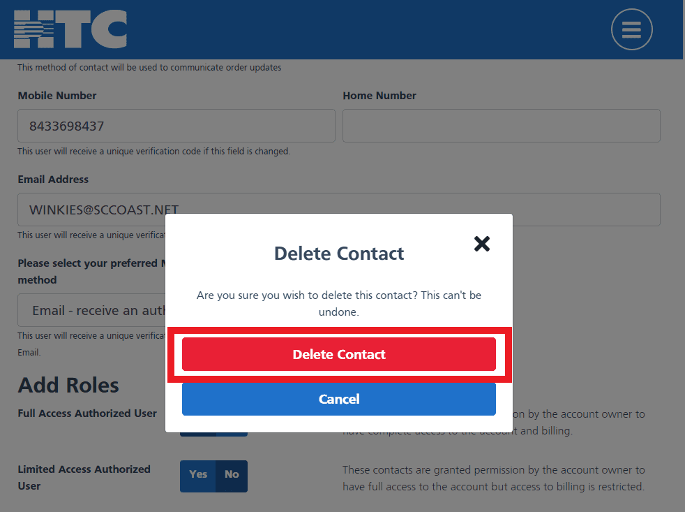 Delete contact