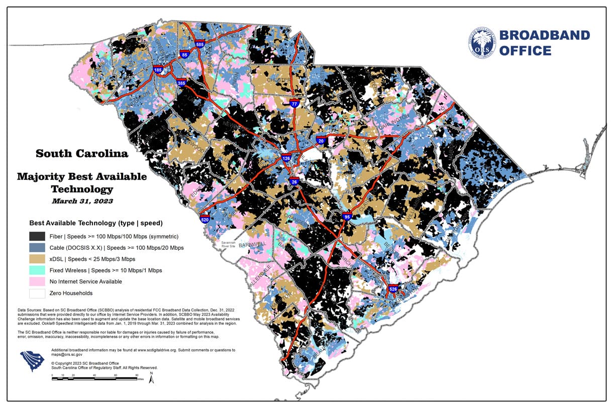 South Carolina Technology Availability map