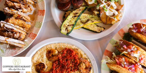 a selection of the dishes served at Copper's Restaurant, Conway SC