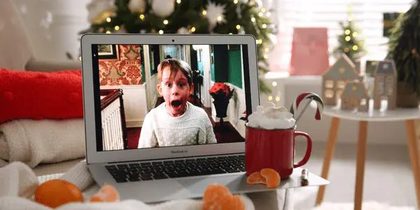 holiday movie on a laptop