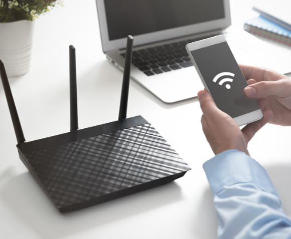 Person checking wireless signal