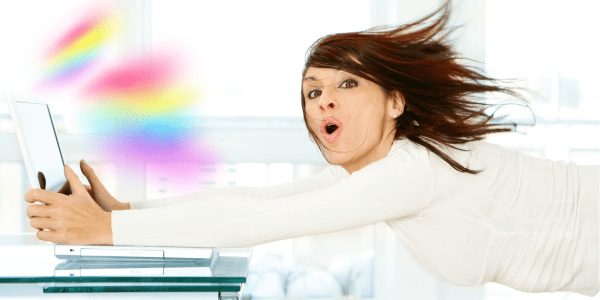 Woman being blown away by her wifi