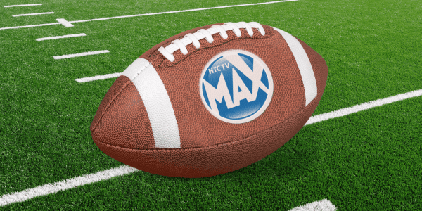 Football with HTC TV MAX logo on it
