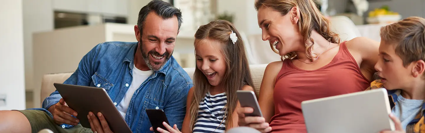 Family enjoying HTC internet