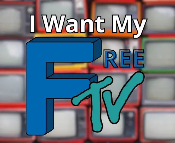 wall of tvs with I want my Free TV written across