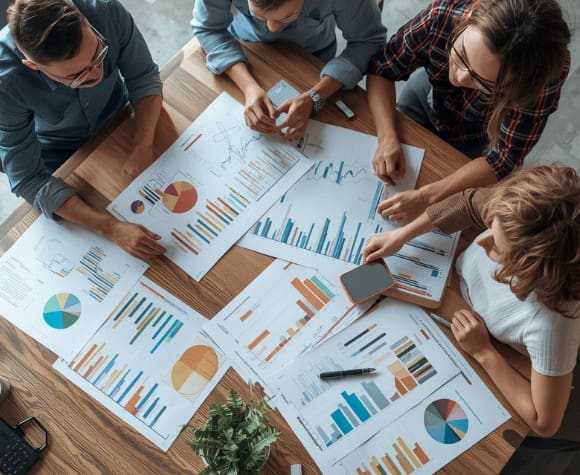 team sitting around analyzing collected data