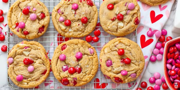 sugar cookies with red and pink candies