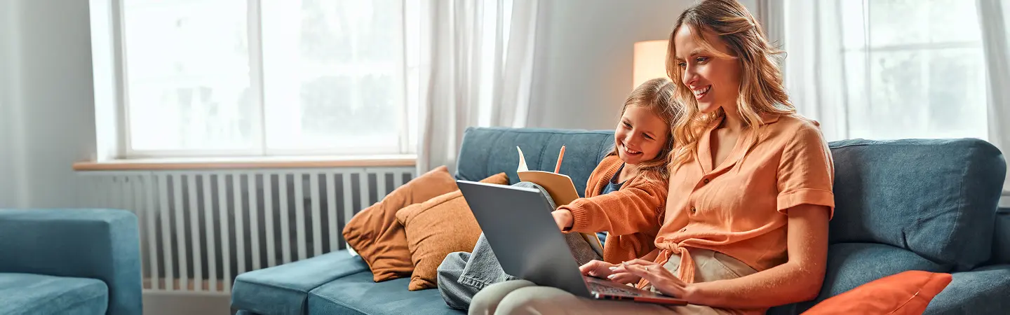 Mother and daughter using HTC internet