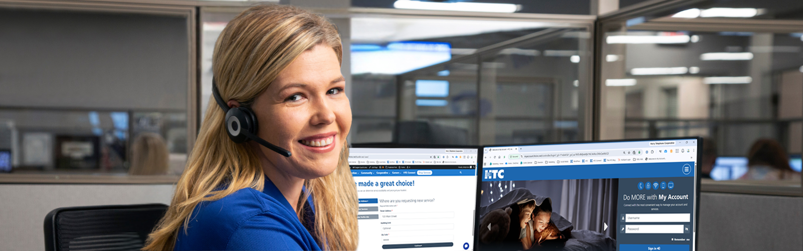 HTC employee customer relations associate taking calls.