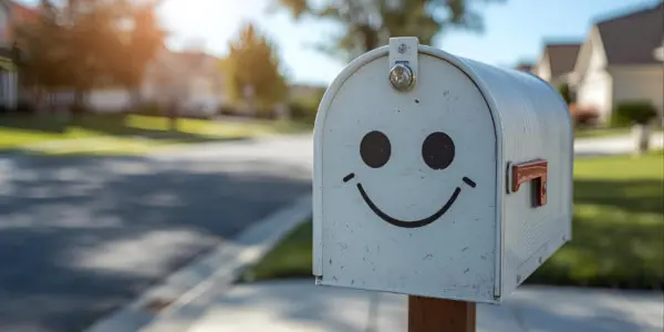 road mailbox with a smiley face