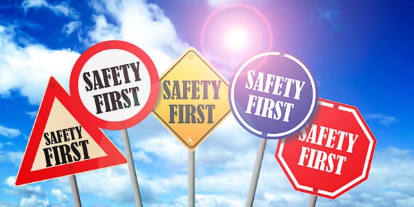 variety of signage that says Safety First