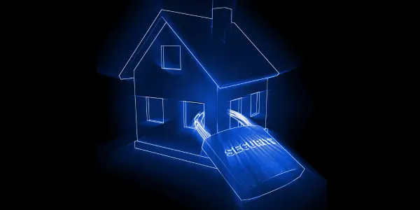 neon outline of home with padlock