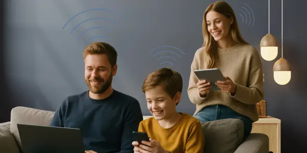 family on multiple wi-fi powered devices