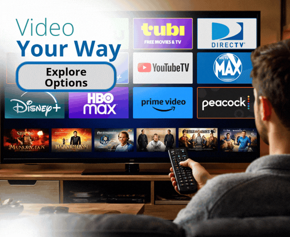 man selecting tv streaming app connected with htc internet