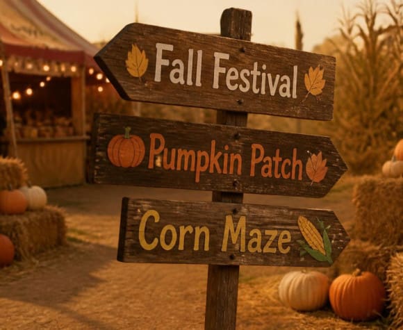 direction sign at a fall festival
